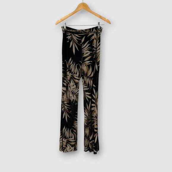 ReVamped Wide Leg Flare Tropical Palm Print Tie Waist Pants - Picture 2 of 7